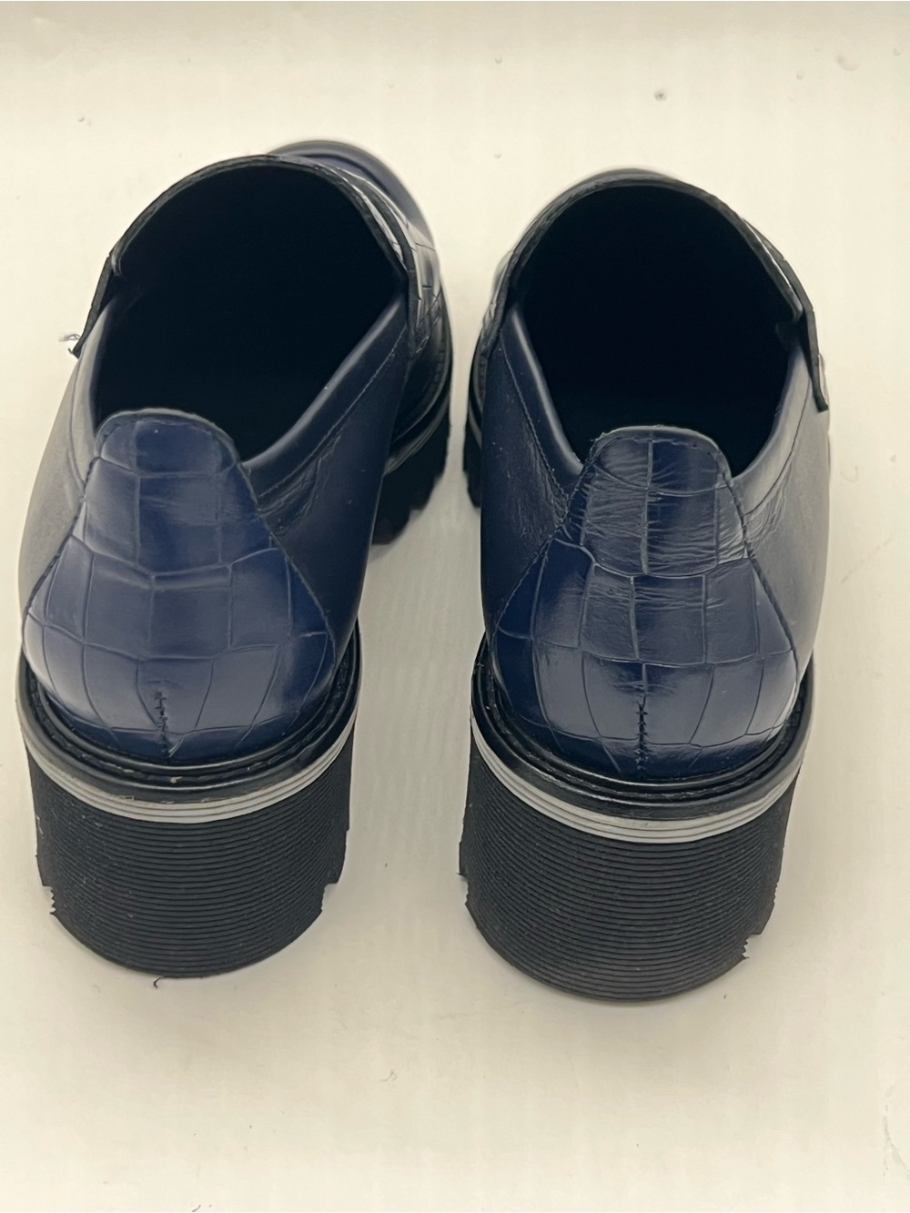 M. Gemi Navy Croc-Embossed Leather Penny Loafers - Picture 4 of 9